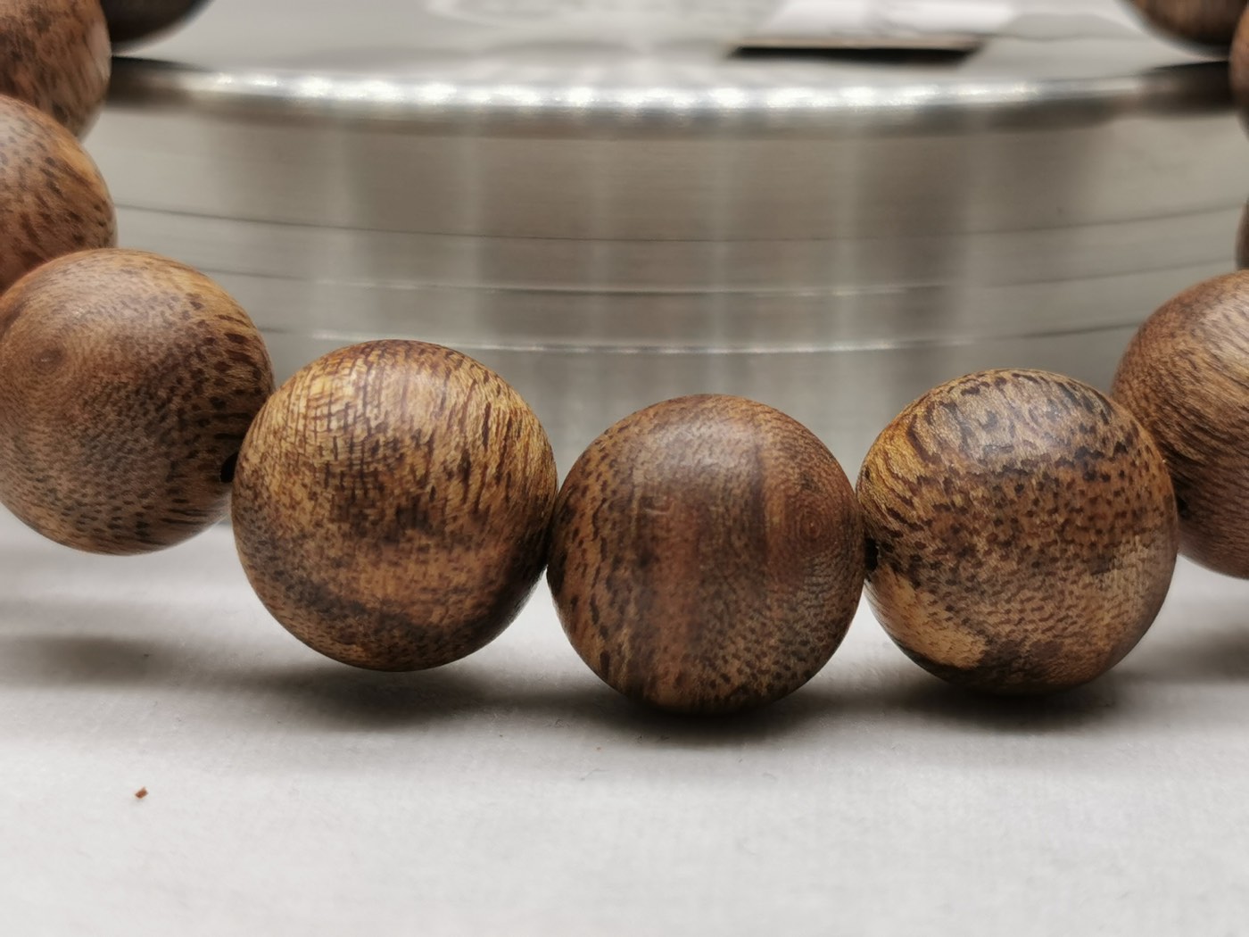 Close detail of natural agarwood bracelet beads